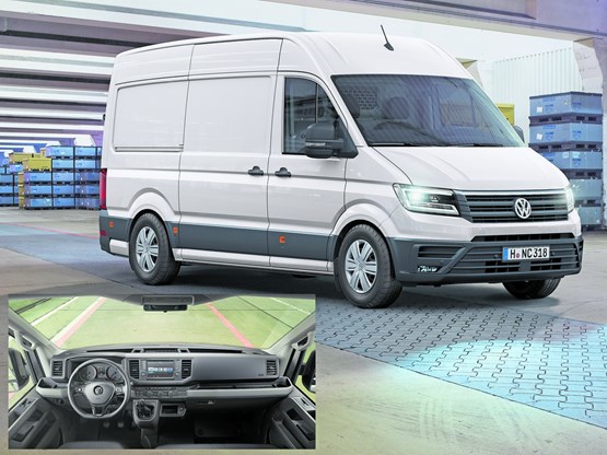 Sorte de «jumbo T6», le Crafter II adopte les derniers langages ­esthétiques de Volkswagen et une  armada d’assistants de sécurité.