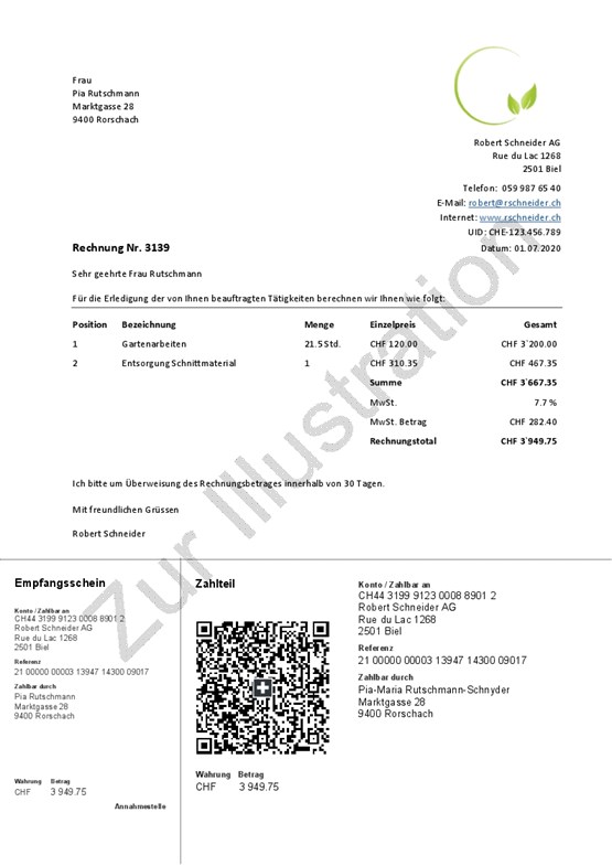 So könnte eine Rechnung mit QR-Code aussehen, die ab dem 30. Juni 2020 eingeführt wird. Bild: zVg